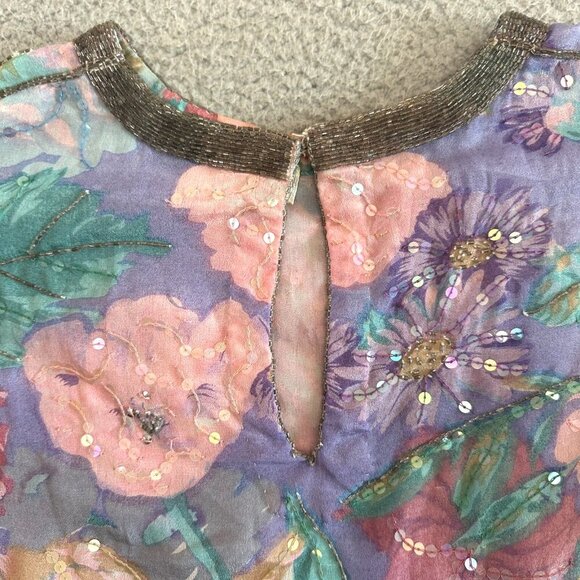 Vintage Judith Ann Creations Silk Beaded Blouse Sequin Pastels Flutter - Picture 12 of 16